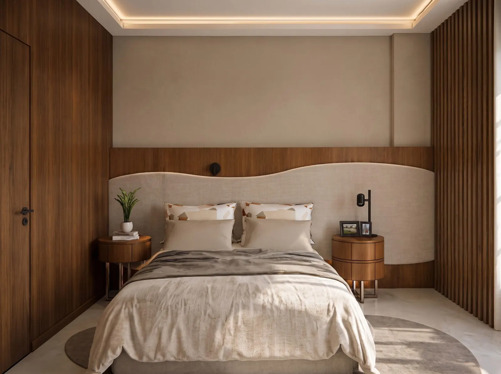 Quarto AC, projeto de interiores com marcenaria e closet, vista 2
