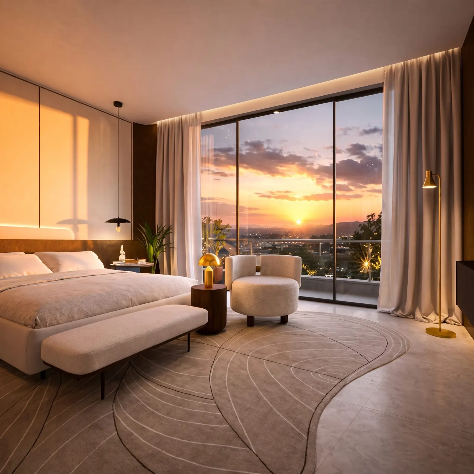 Quarto contemporâneo com projeto de iluminação