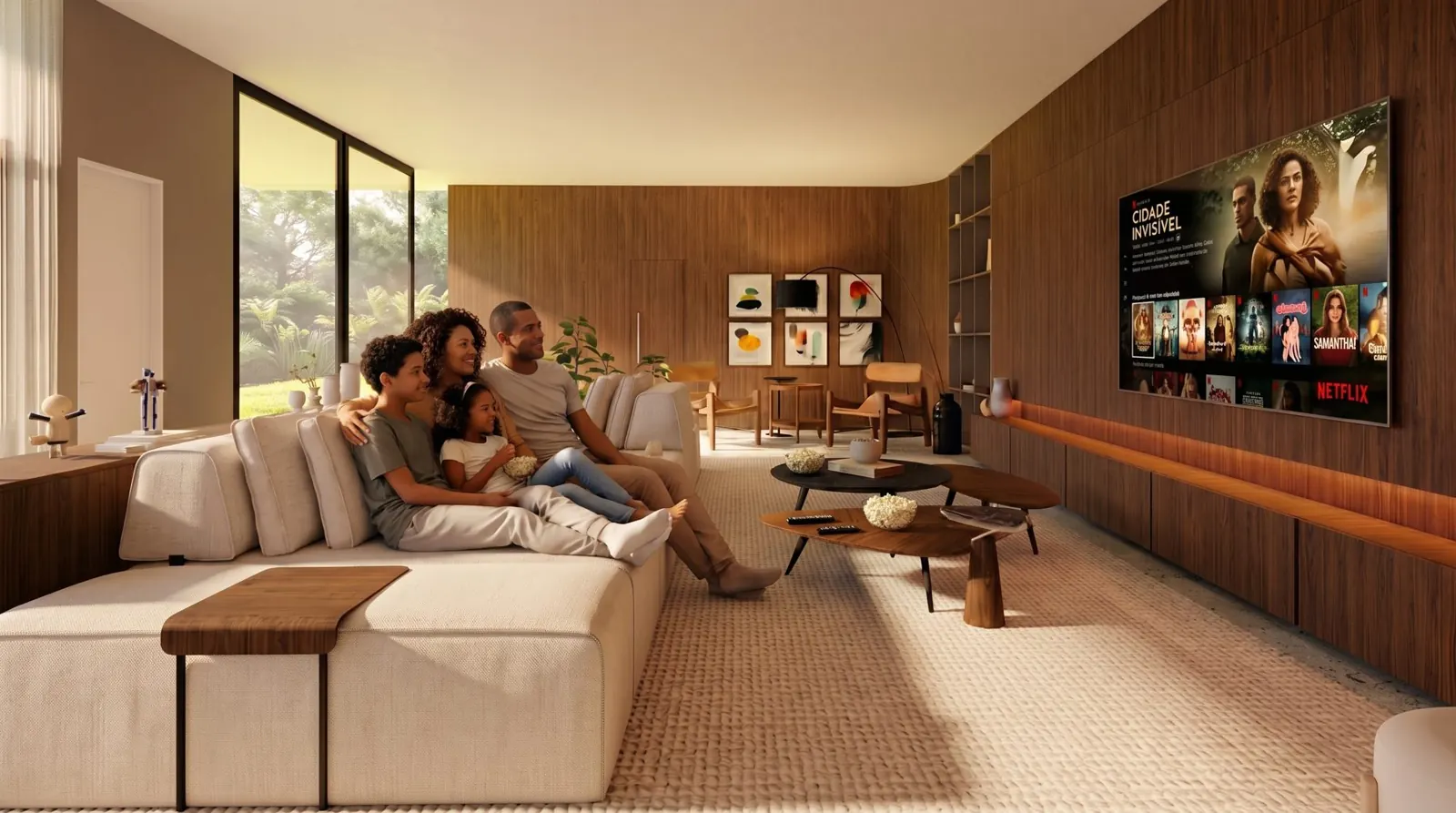 Sala residencial PE, projeto de interiores com marcenaria sob medida, vista 2